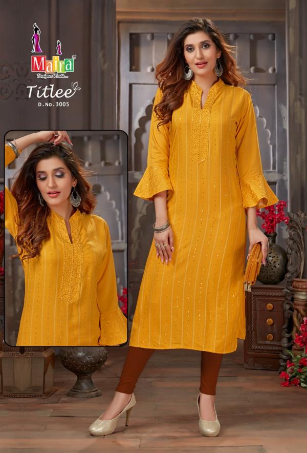 Maira Titlee 3 Beautiful Rayon Embroidery Kurti 